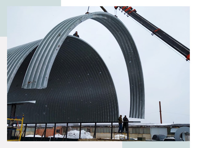 Полукруглые ангары в Ступино